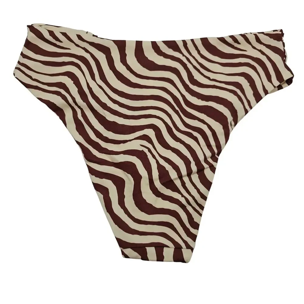 Andie Swim Womans size S The Ruched Side Bikini Bottom Bias Stripe Truffle NEW